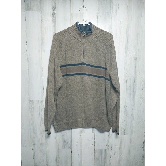 Columbia Men’s Large Pullover 1/4 Zip Brown Knit Striped Sweater - Picture 1 of 8